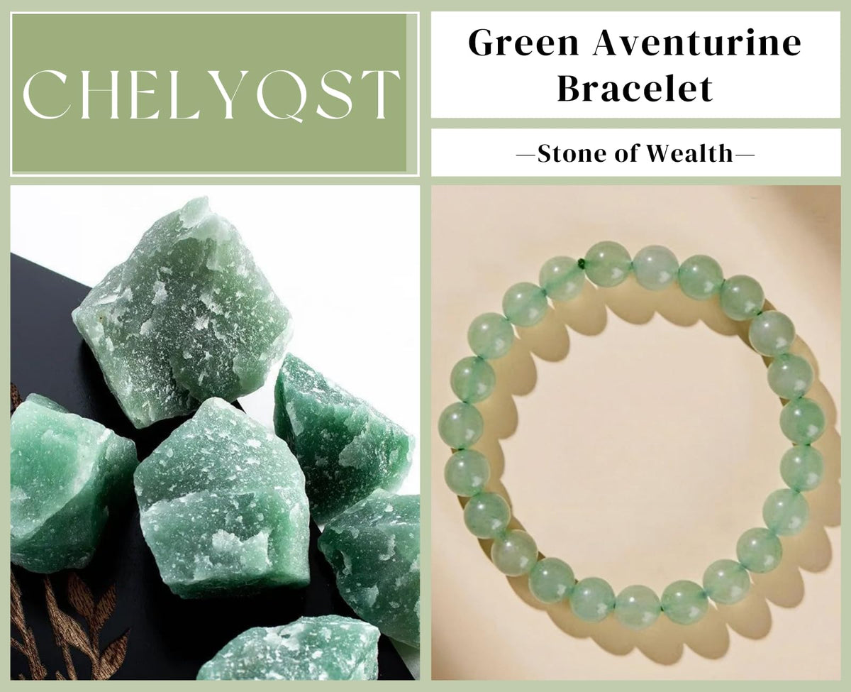 CHELYQST Green Aventurine Bracelet - Stone of Wealth,Stretch Natural Stone Crystal Beads Jewelry Gifts for Women Men Unisex Adult,8mm