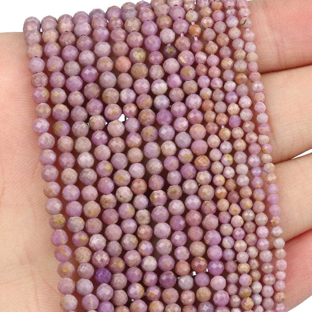 Song Xi 90pcs 4mm Natural Purple Mica Gemstone Beads Faceted Round Loose Stone Beads for Jewelry Making
