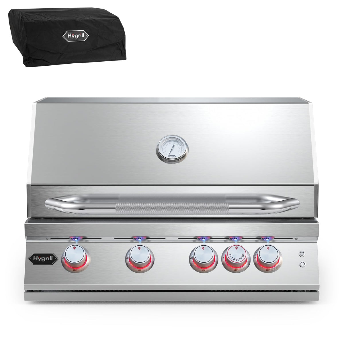 Hygrill Premium XTR 32-Inch Built In Grill, Stainless Steel 4-Burner Grill Head for Outdoor Kitchen with Rear Infrared Burner and LED Lights, Natural Gas