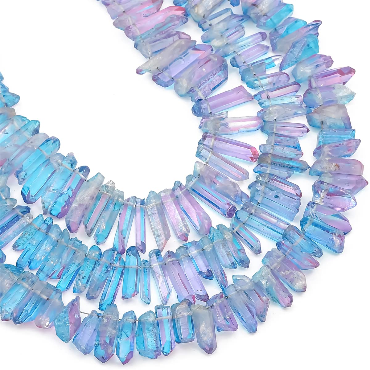 BEADIA Dark Blue/Purple Titanium Coated Crystal Quartz Spike Point Stick Beads Rough 1.0"-1.5" for Jewelry Making 15 Inch/Strand
