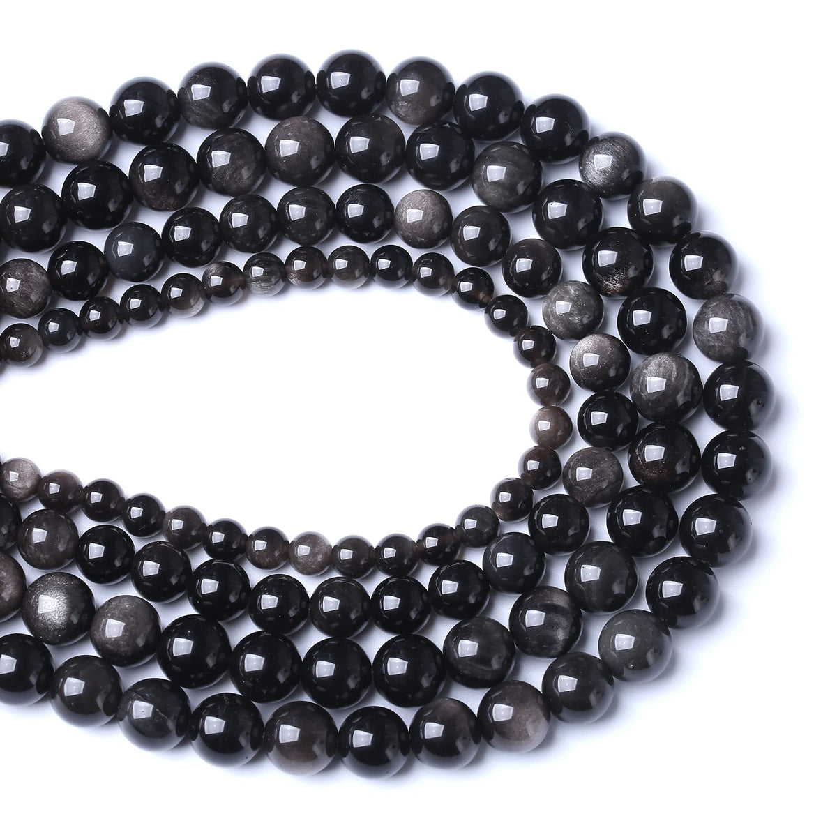 60pcs 6mm AAA Natural Obsidian Stone Beads Gemstone Round Loose Beads for Jewelry Making DIY Bracelet (Sliver Color Obsidian Stone, 6mm)
