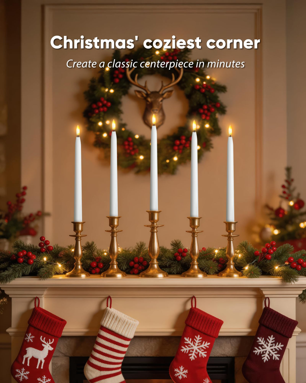 Homemory 11 inches Waxy Flameless Taper Candles with Remote Timer Dimmer, 12 Pcs Battery Operated Taper Candles with Flickering Flame, White LED Candlesticks for Wedding, Christmas Indoor Decoration