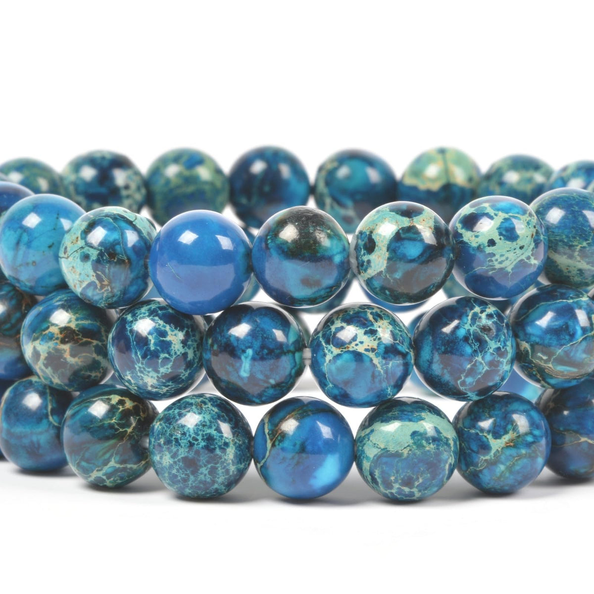 Justinstones Blue Sea Sediment Jasper Gemstone 10mm Round Beads Stretch Bracelet 7 Inch Unisex