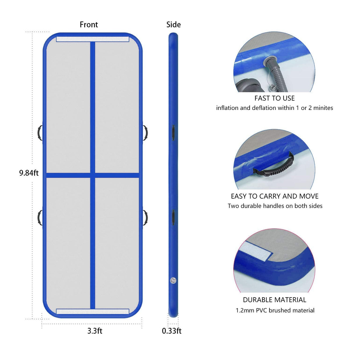 EZ GLAM 10ft/13ft/16ft/20ft Air Mat Tumble Track Inflatable Gymnastics Tumbling Track Mat with Electric Air Pump for Cheerleading/Practice/Beach/Park/Home use