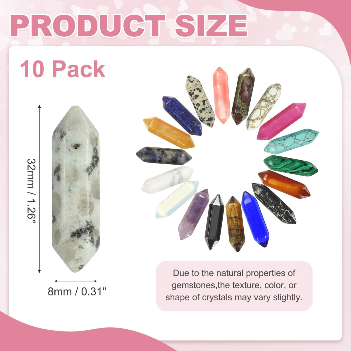 MECCANIXITY 10 Pack White Gold Quartz Crystals, Polished Crystals Bulk Hexagonal Shaped Meditation Gemstone for Jewelry Making Energy Balance Accessories Gifts