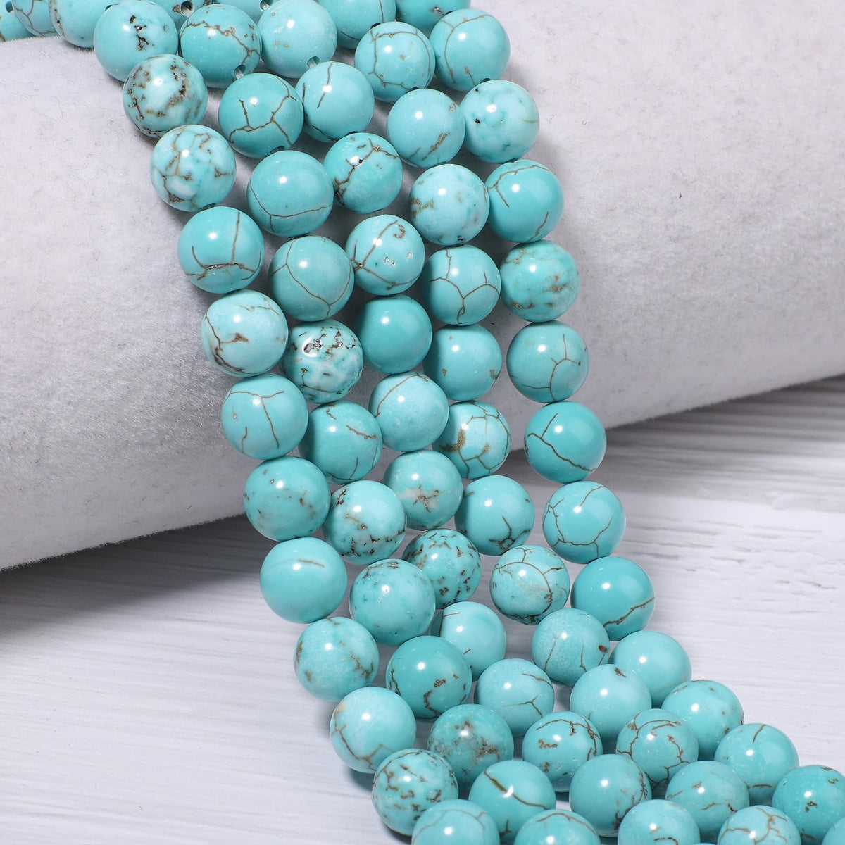 NITOPUPU 200Pcs 4mm Natural Smooth Turquoise Gemstone Beads Round Loose Stone Beads for Jewerly Making with Crystal Stretch Cord