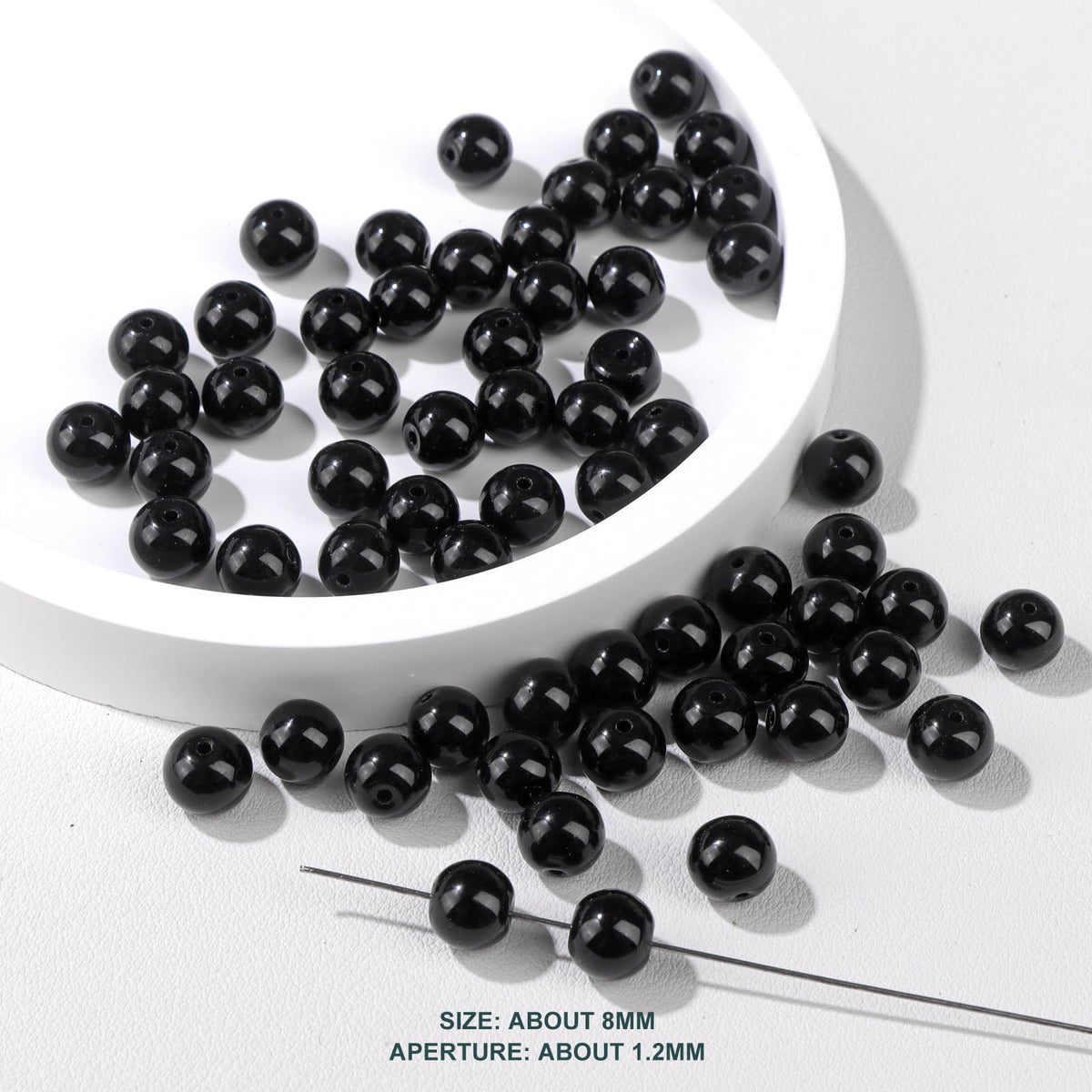 Risyfjew 50PCS 8mm Natural Black Obsidian Beads Gemstone Round Loose Beads for Jewelry Making Chakra Crystal Stone Beads for Bracelets Necklace Earrings Making Supplies (50pcs/Strand)