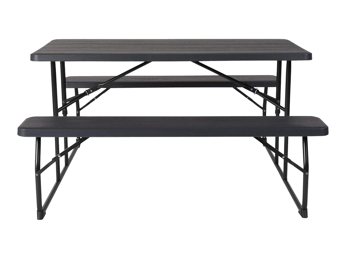 Flash Furniture Insta-Fold Picnic Table - Charcoal Wood Grain Folding Picnic Table Bench Set for Adults - 4.5 Foot Folding Table