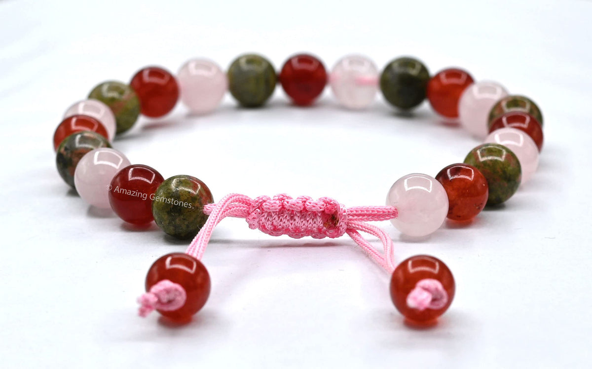 Amazing Gemstone Bracelet for Fertility Luck Manifestation - Fertility Crystals Carnelian Unakite Rose Quartz Bracelet Set for Men Women Healing Calming Anxiety Stress Relief Gifts (Adjustable)