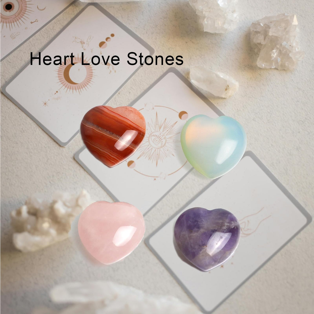 4 Pcs Heart Crystals and Healing Stones, 1.2" Red Agate Polished Love Carved Palm Worry Stone, Reiki Anxiety Stone Gift for Stress Meditation (Red Agate)