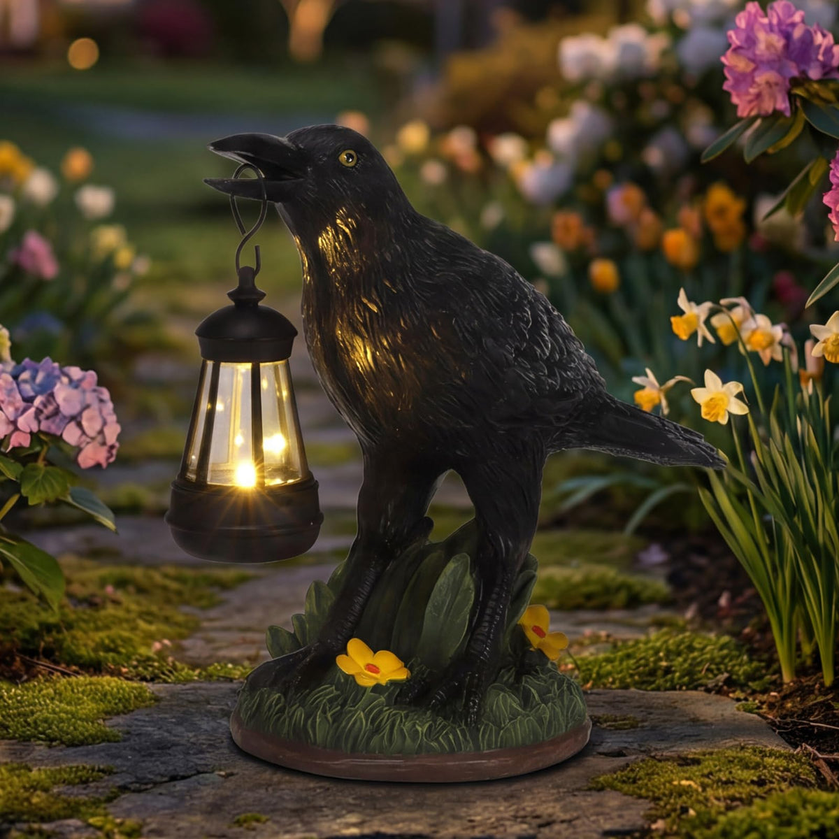 Rempry Solar Garden Crow Statue Decor, Gothic Crow Light for Yard Lawn Patio Outdoor, Unique Birthday Housewarming Halloween Gifts for Mom Family, Friend