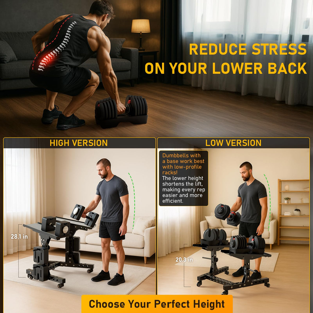 Eisenlink Adjustable Dumbbell Rack & Weight Rack, Holds 440 lbs, Space Saving Design for Home Gym Organization (High Rack)