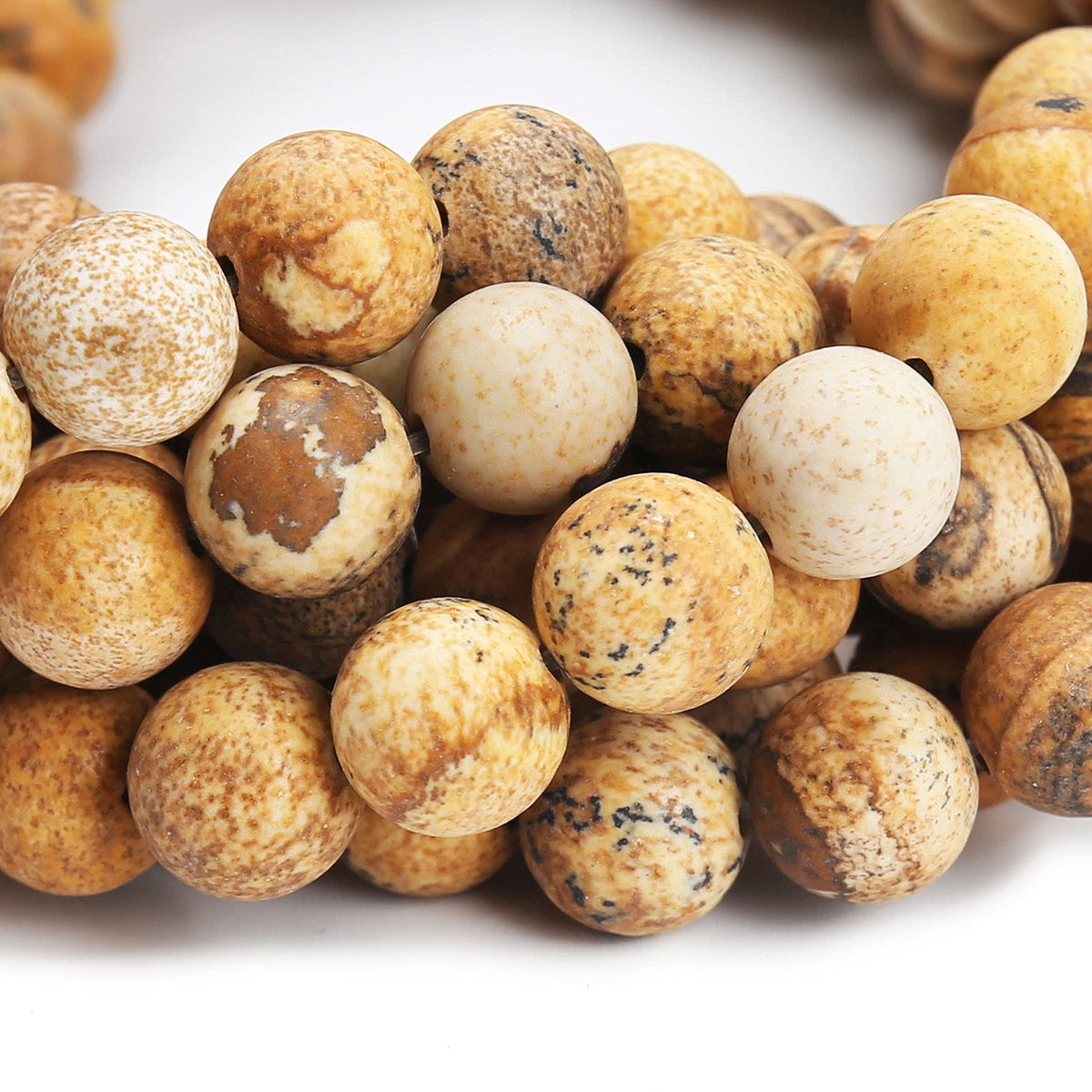 Natural Matte Picture Jasper Beads, 8MM Round Frosted Unpolished Loose Gemstone Beads for Bracelet Necklace Jewelry Making, Energy Stone Healing Power with Stretch Beading Cord