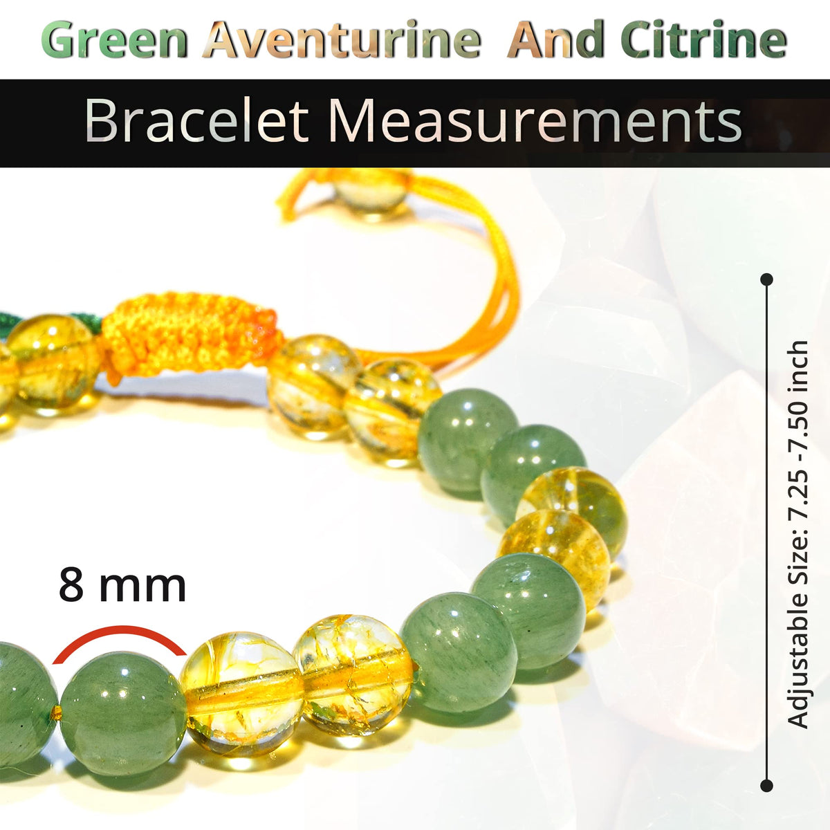 ANAYA AGATE Healing Crystal Bracelet – Chic Gemstone Bracelet for Men and Women – 8mm Round Bead Bracelets for Spiritual Healing, Protection, Positive Energy - Green Aventurine & Citrine