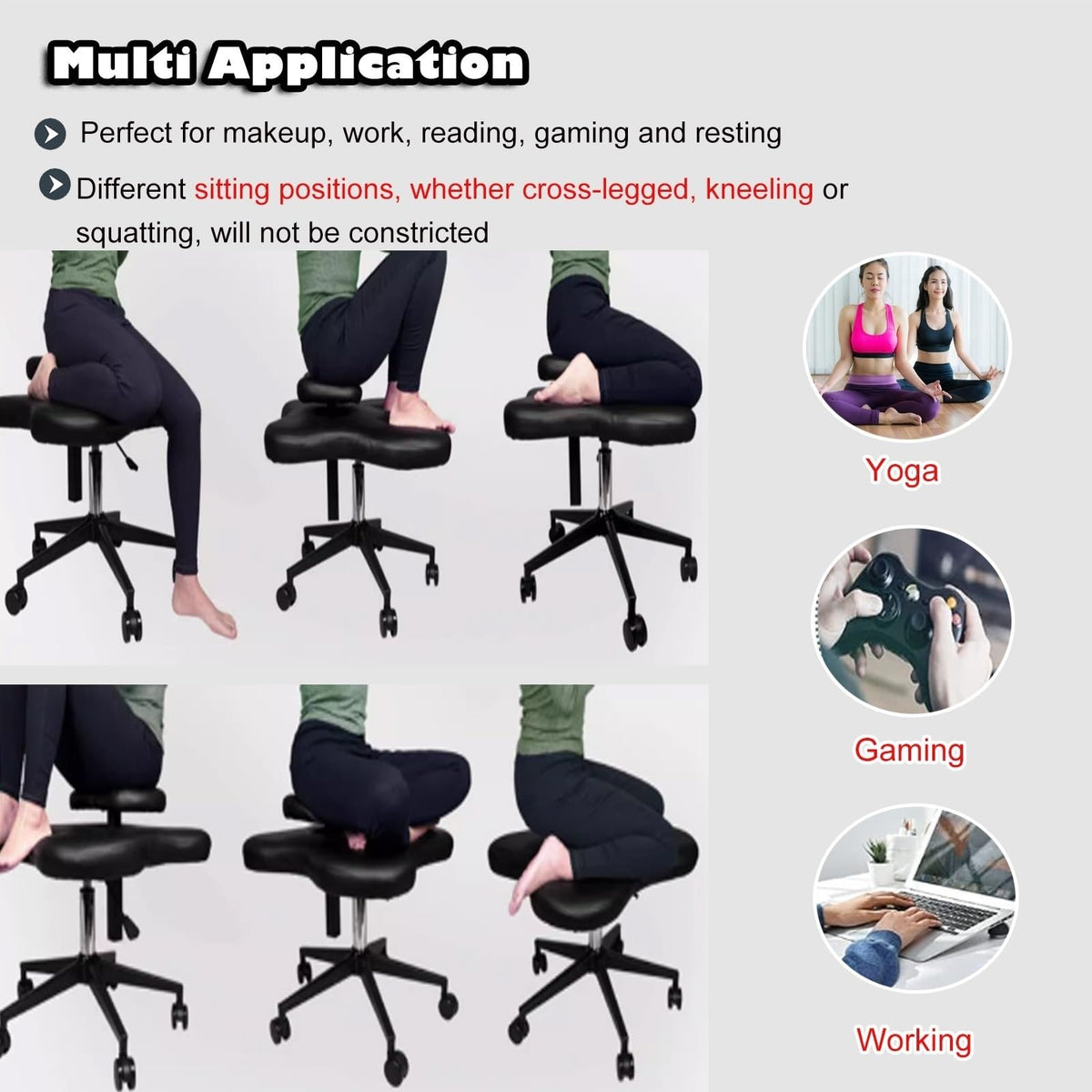 Office Chair Cross Legged Chair，Cross Legged Sitting Kneeling Office Chair with Wheels, Meditation Seat for Reducing Back Pain, Ergonomic Posture Corrective Seat - Improve Posture and Reliev