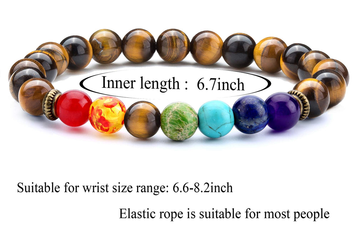 Hamoery Men Women 8mm Lava Rock 7 Chakra Beads Chakra Bracelet Braided Rope Natural Stone Yoga Bracelet Bangle