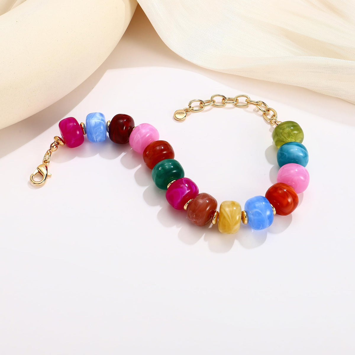 HUAYUNFANG Chunky Colorful Bracelet for Women Boho Acrylic Resin Beaded Bracelet Handmade Mixed Beads Bracelets Trendy Statement Bracelets Jewelry