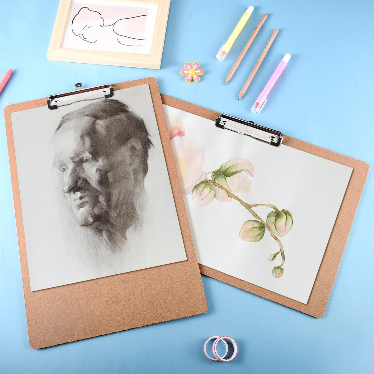 Jspupifip 2 Pack 11x17 Clipboards with Low Profile Clip, Extra Large Wood Clipboard Horizontal Art Drawing Board Vertical Wooden Clip Board Landscape Clipboard for Drawing Office School Supplies
