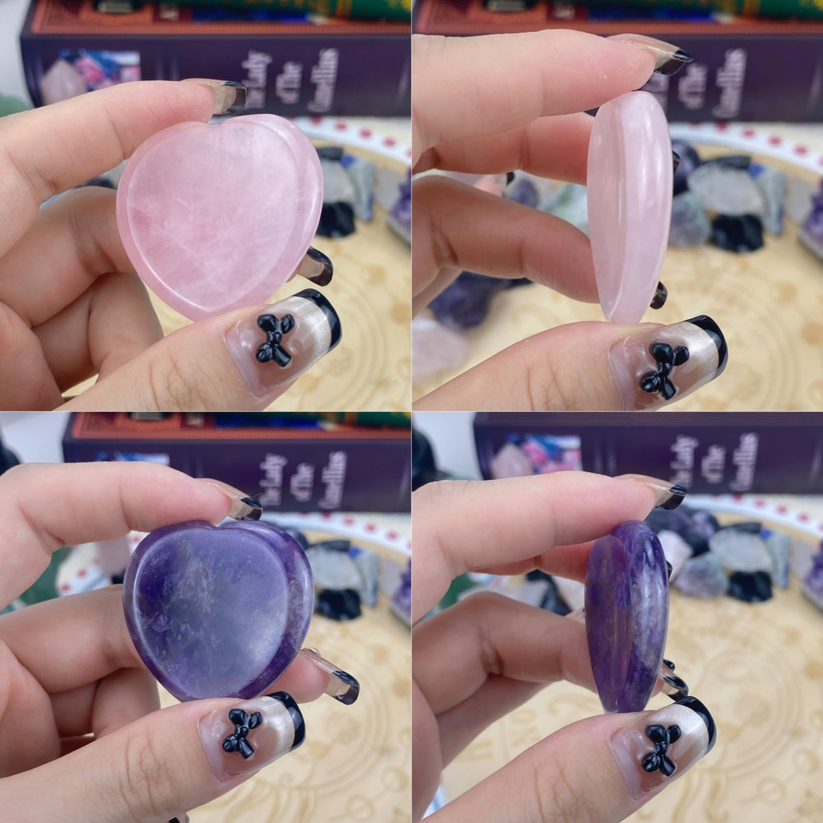 YATOJUZI 2PCS Thumb Worry Stone for Anxiety Healing Crystals Sets Amethyst Rose Quartz Heart Gemstone Pocket Stones Hand Carved Natural Crystal Stones Reiki Palm Stone for Meditation Gifts for Women