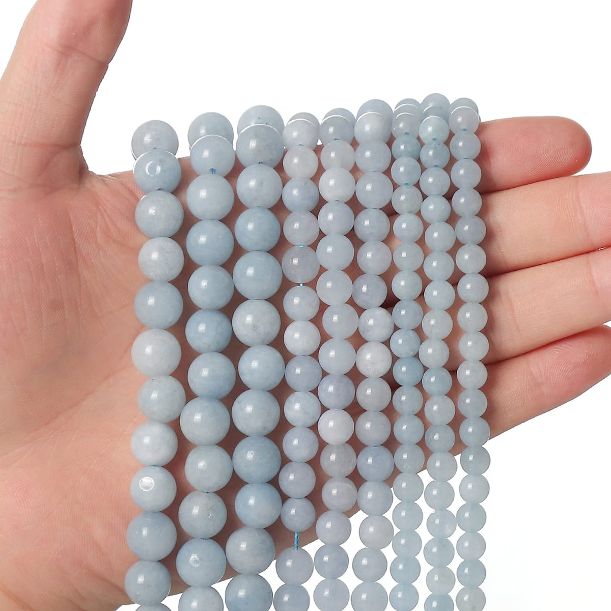 35pcs 10mm Natural Stone Beads Aquamarine Beads Energy Crystal Healing Power Gemstone for Jewelry Making, DIY Bracelet Necklace