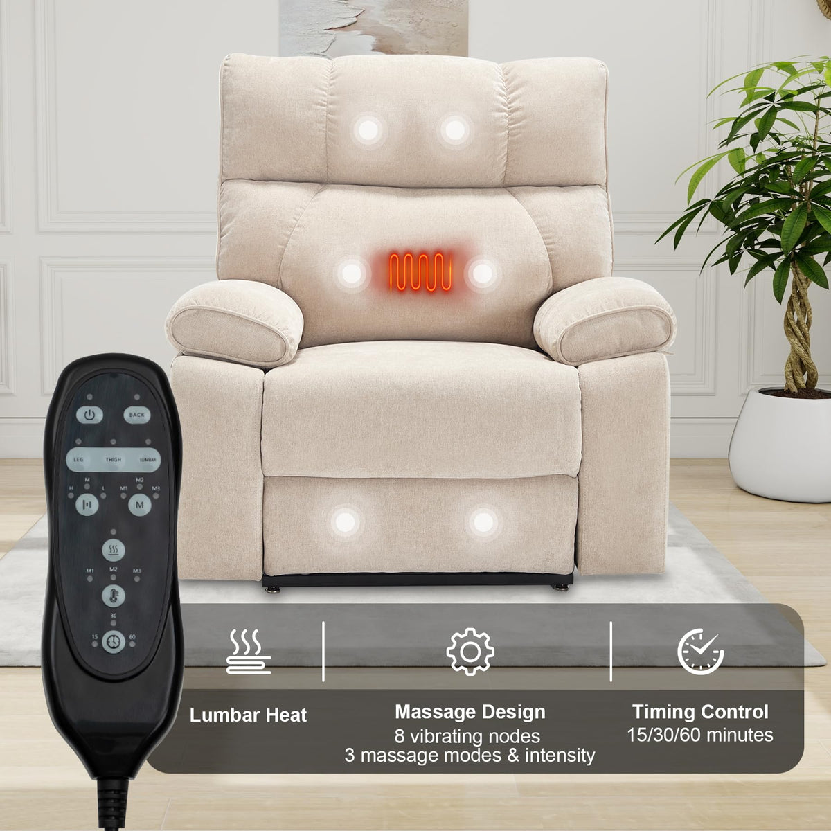 RHHVVR Oversized Power Lift Recliner Chair for Adults, Large Electric Lift Recliners with Massage Heating, Medium-Firm Electric Lay Flat Reclining Chair Sofa for Living Room, Leather Brown