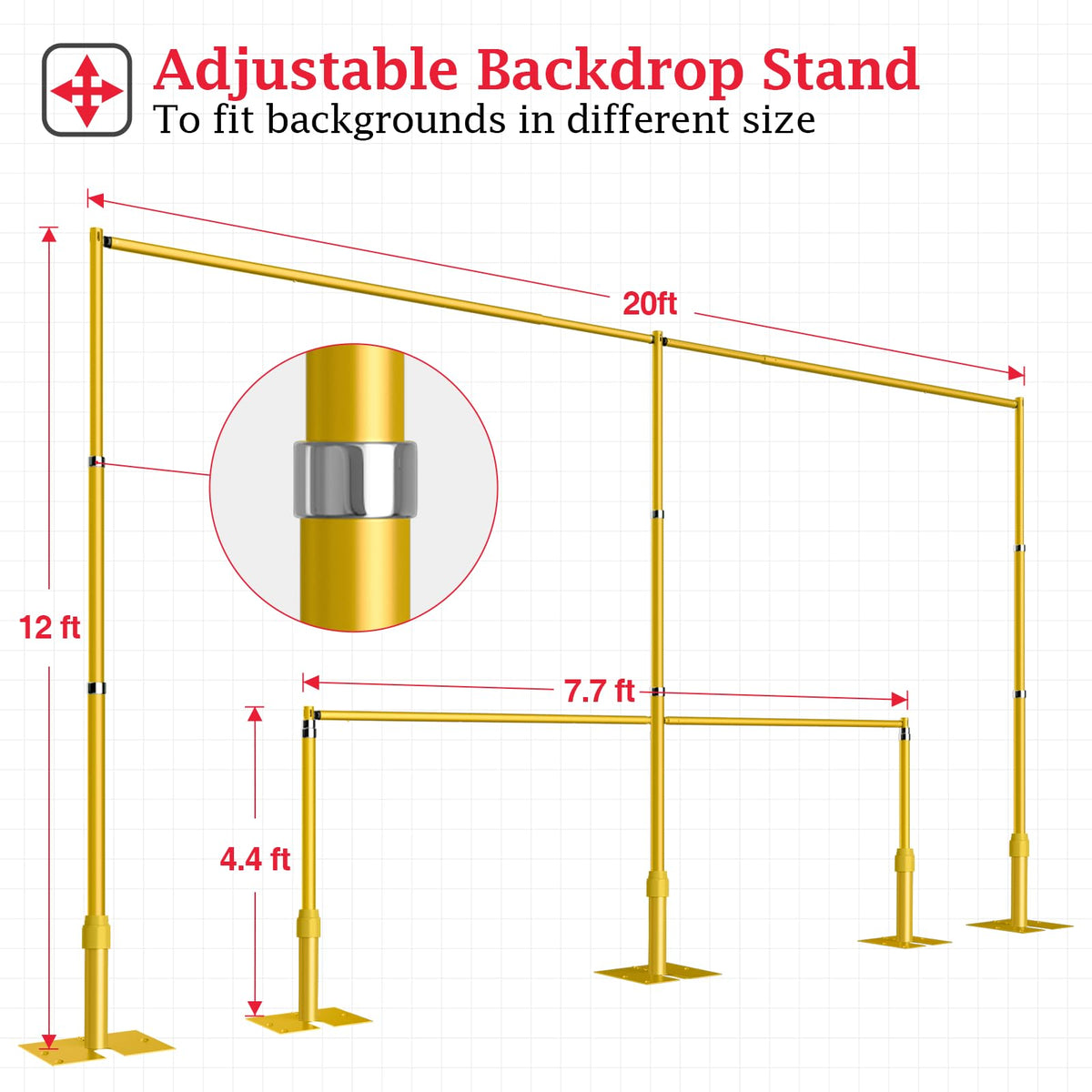 EMART Backdrop Stand Heavy Duty 8.9ftx20ft, Adjustable Pipe and Drape Photo Background Support Kit, Metal Frame with Flat Base for Wedding Birthday Party Banquet Decorations-Gold