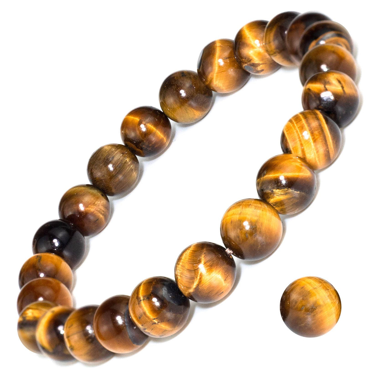 DAZCOLO 8mm Natural Gemstone Stretch Bracelet, Handmade Unisex Crystal Bracelets for Meditation, Yoga, Spiritual Healing & Positive Energy (Golden Tiger Eye)
