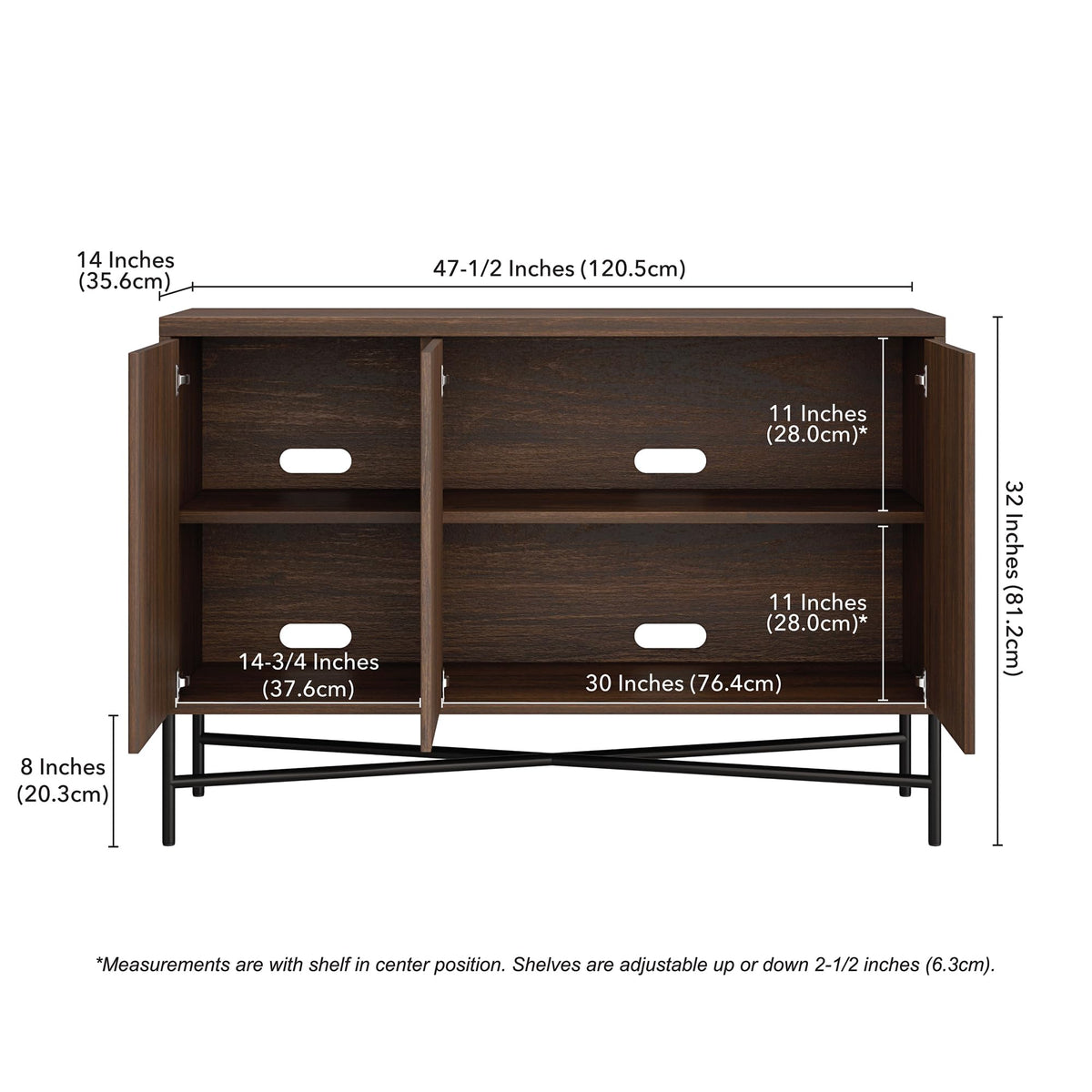 Henn&Hart 48" Fluted Sideboard Buffet Cabinet, Modern Ribbed Credenza with 3 Doors, Adjustable Shelves, and Cable Management Cut-Outs for Dining Room, Kitchen, Living Room or Entryway, Rich Brown