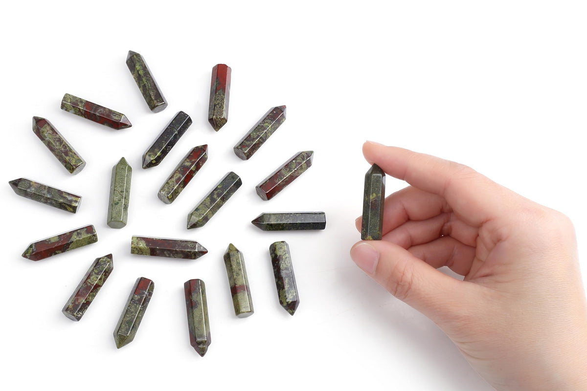 QINJIEJIE Dragon Blood 20 PCS Healing Crystals Stones Sets Wands Bulk Natural Pocket Crystal Towers Assorted Pointed Reiki Gemstones Polished Energy Meditation Chakra Gifts for Women Men