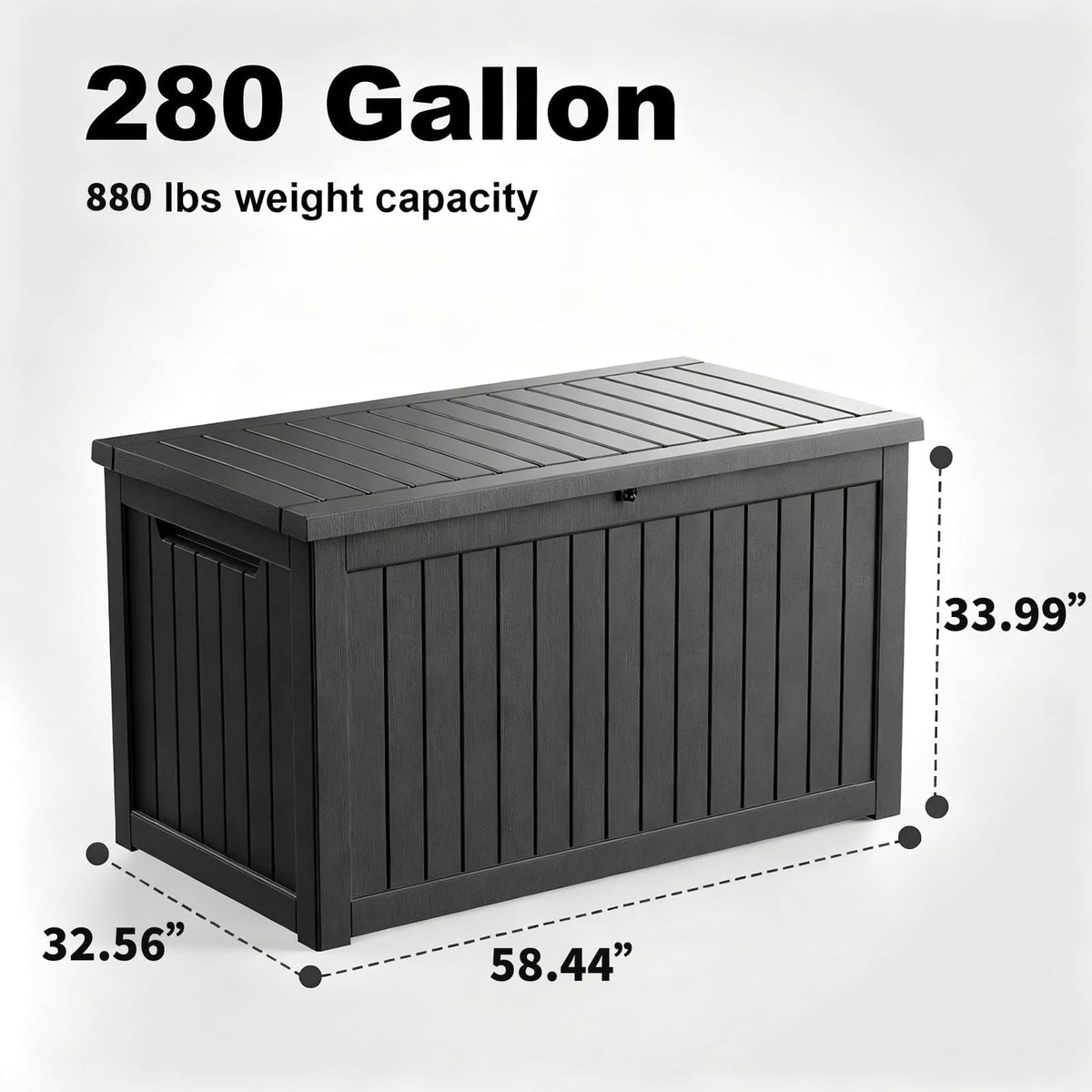 KFY 280 Gallon Large Outdoor Storage Box Waterproof, UV Resistant Resin Deck Box with Hydraulic Rod & Lockable Latch for Patio Furniture, Outside Storage Box for Garden Tools, Patio Cushions, Black