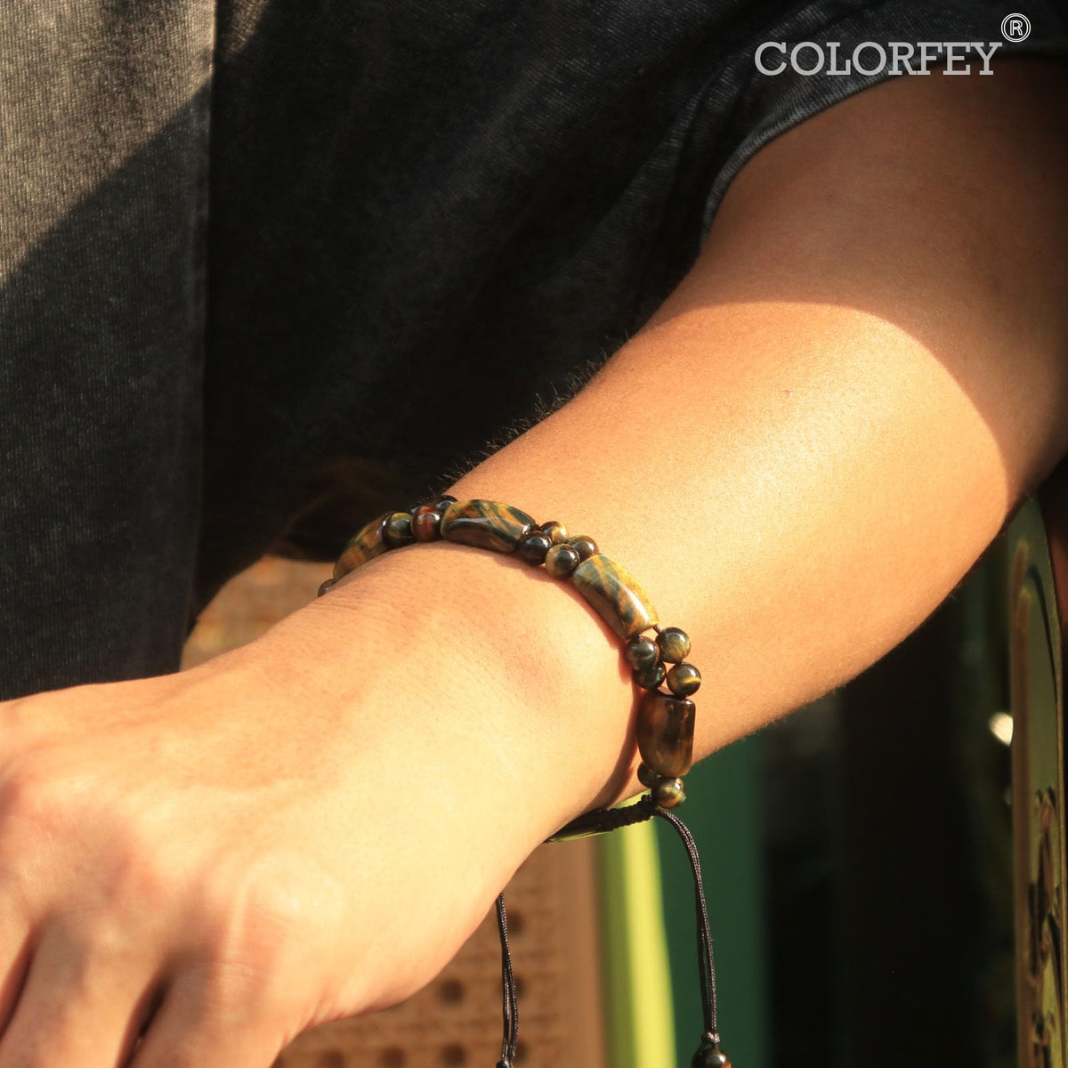 COLORFEY Tiger Eye Stone Bracelet for Men Authentic Mens Beads Bracelets Unique Tiger Eye Crystal Bracelet for Men, Unltimate Protection Mens Stone Bracelet Healing Power Energy Gifts for Father Son