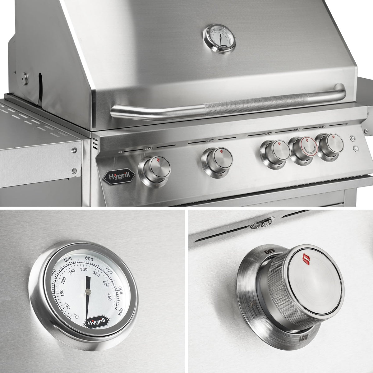 Hygrill Premium XTR 32-Inch Built In Grill, Stainless Steel 4-Burner Grill Head for Outdoor Kitchen with Rear Infrared Burner and LED Lights, Natural Gas