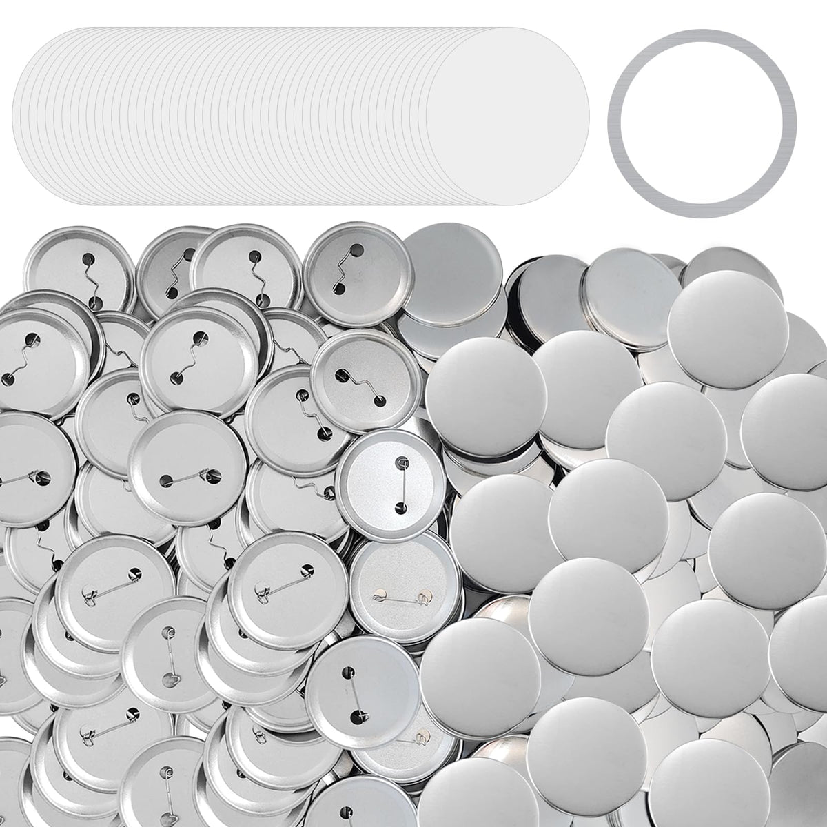 100 Sets 75mm/3" Button Maker Supplies, Complete DIY Supplies for Custom Buttons & Badges, Metal Covers, Metal Backs& Clear Film for Button Maker Machine, Pin Maker, Badge Button Press