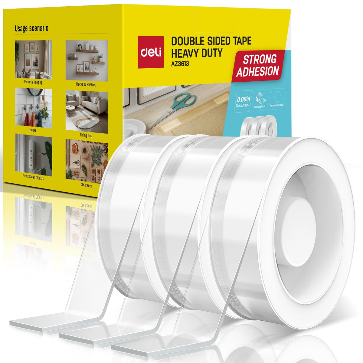 Deli Double Sided Tape Heavy Duty, Nano Tape, Double Sided Mounting Tape, Clear Adhesive Tape for Hanging Picture, Poster, Carpet, Photo Deco, 30 Feet