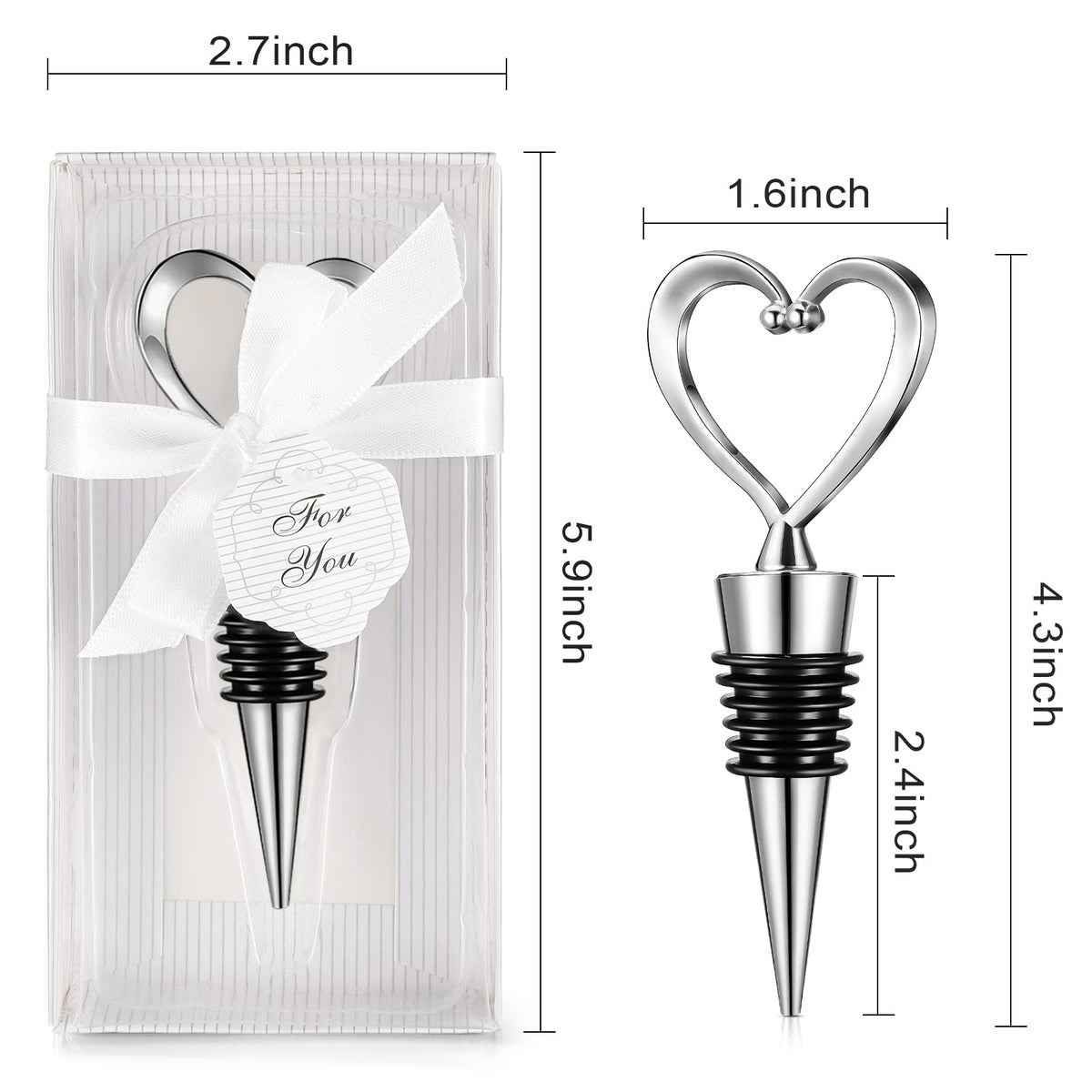 Ferraycle 30 Pcs Heart Wine Stoppers Wedding Bridal Shower Favor for Guests Silver Heart Wine Bottle Openers Champagne Stopper Wine Saver Metal Wine Cork Holder Plugs with Box for Wedding(Classic)