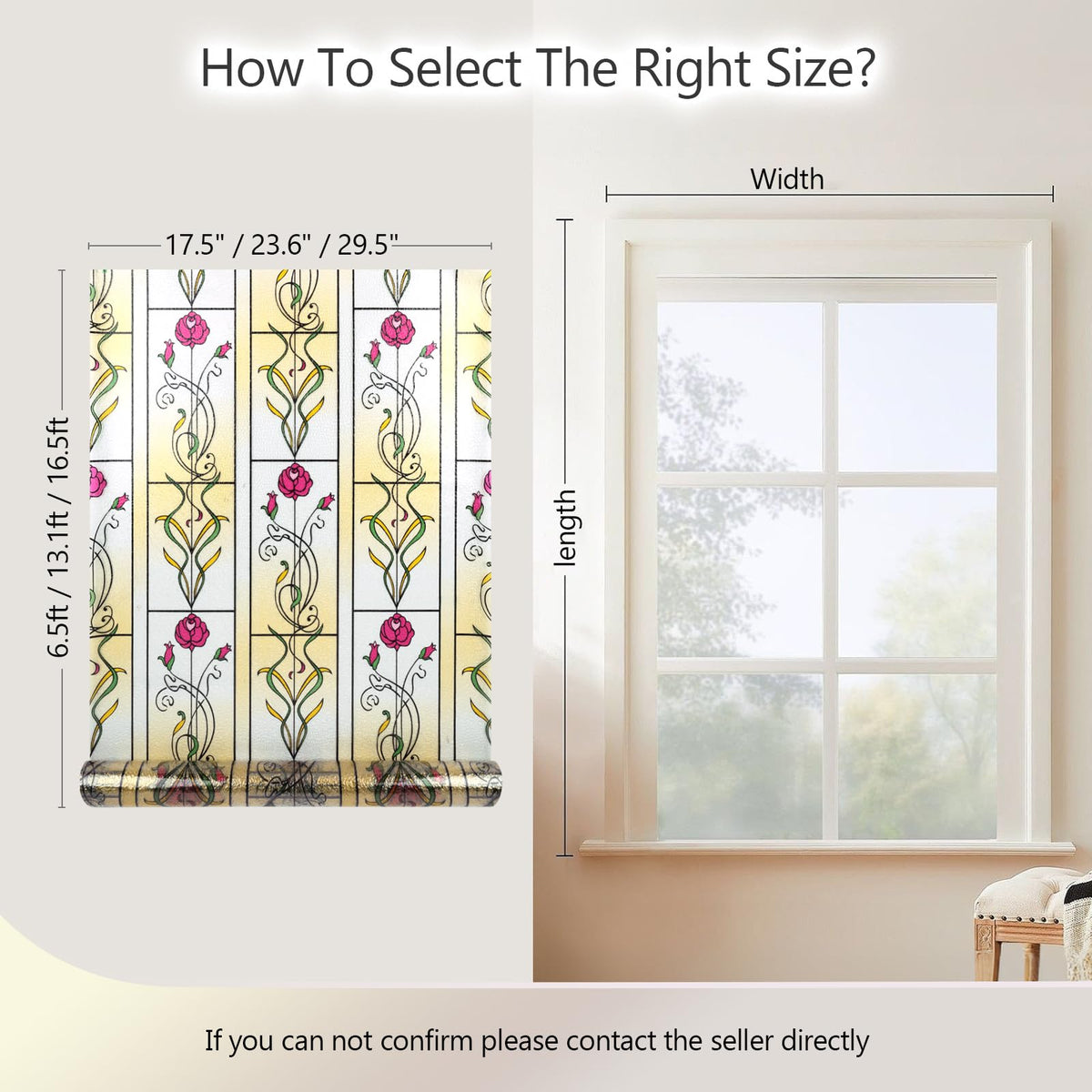 KESPEN WINDOW FILMS Window Privacy Film Stained Glass Frosted Glass Films Decorative Window Film with Rose Flower Static Cling Non-Adhesive Stickers Heat Control for Home, 17.5 Inch X 6.5 Feet