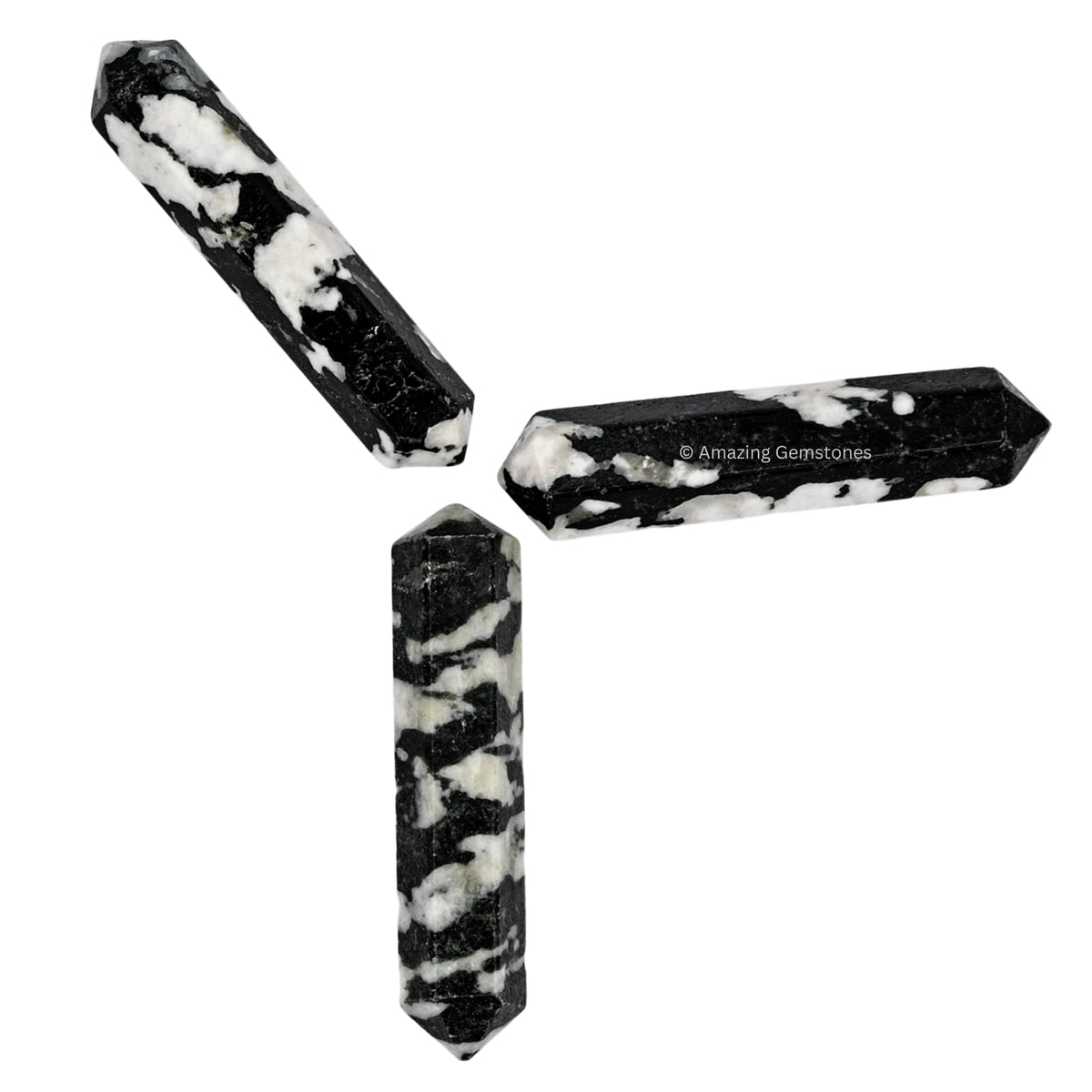 Amazing Gemstone Black and White Tourmaline Crystal Points Bulk Healing Crystals & Stones - Pack of 3 Double Terminated Healing Wand Point Bulk Crystals for Crafts, Crystal Grid, DIY for Beginners
