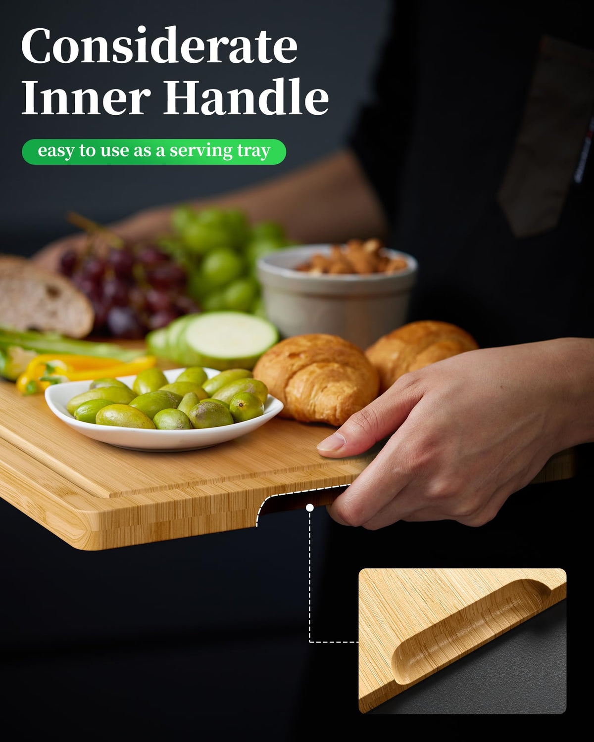Kitsure Bamboo Cutting Board - Multi-Sizes Wooden Cutting Boards for Kitchen, Convenient Kitchen Essentials with Deep Juice Grooves， Cutting Board for Chopping & Serving, Large, Natural
