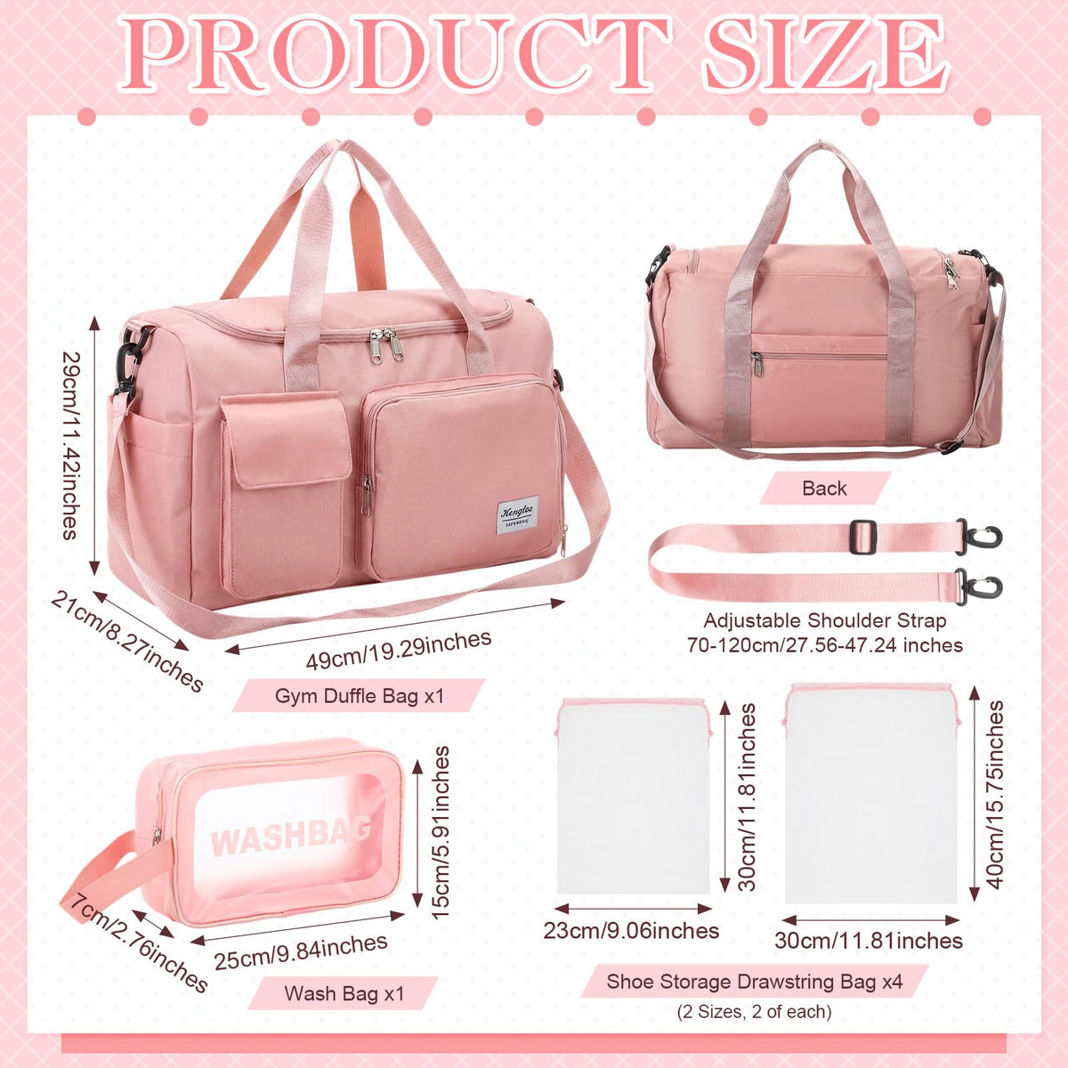 Abbylike Gym Bag with Shoe Compartment for Women Men Travel Duffle Bag Dry Wet Separation Weekender Overnight Handbag for WorkOut Travel Gym(Pink)