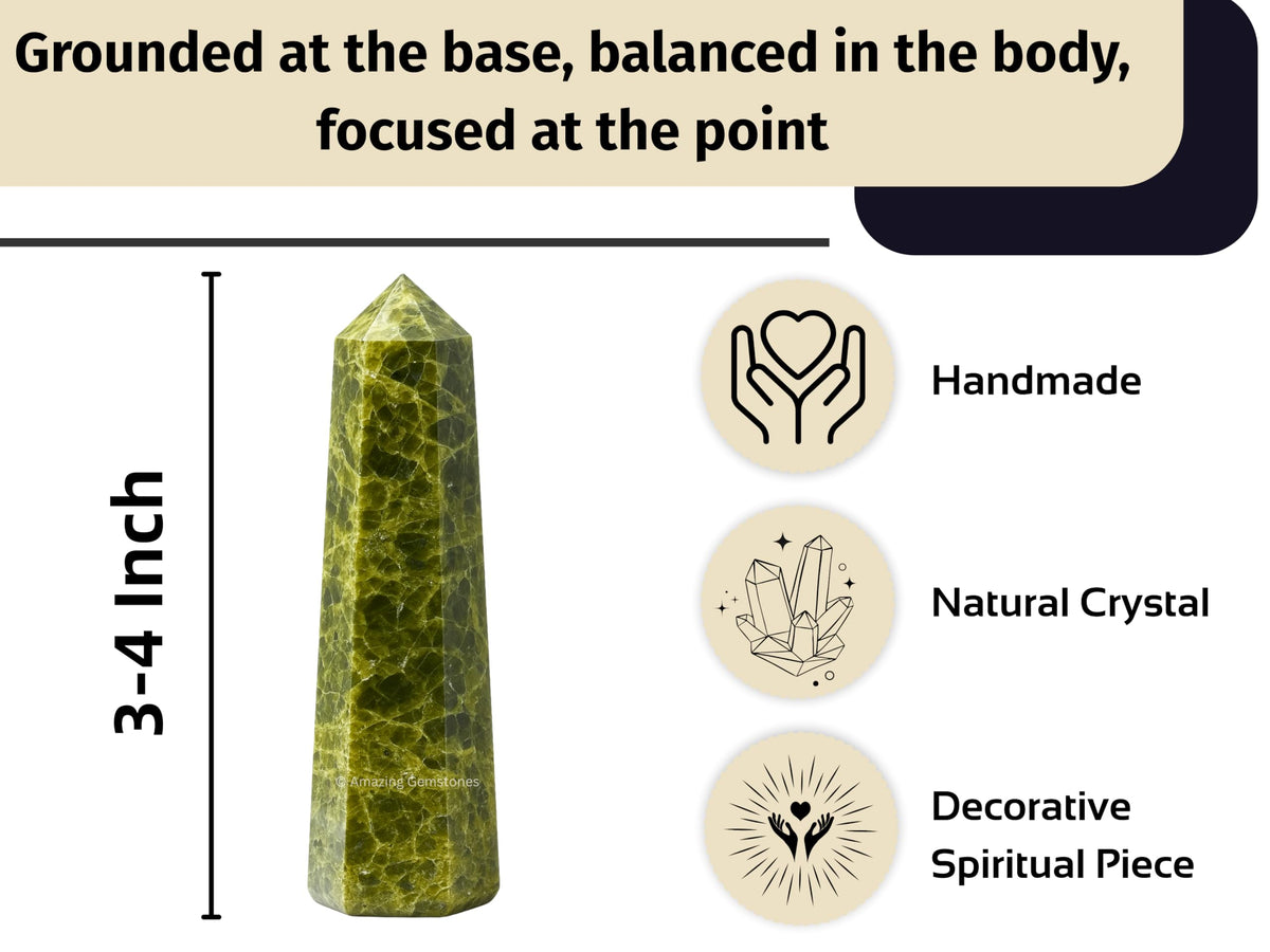 Amazing Gemstone Green Tourmaline in Matrix Crystal Towers - Natural Healing Crystal Point Obelisk for Reiki Healing and Crystal Grid (3" to 4" INCH)