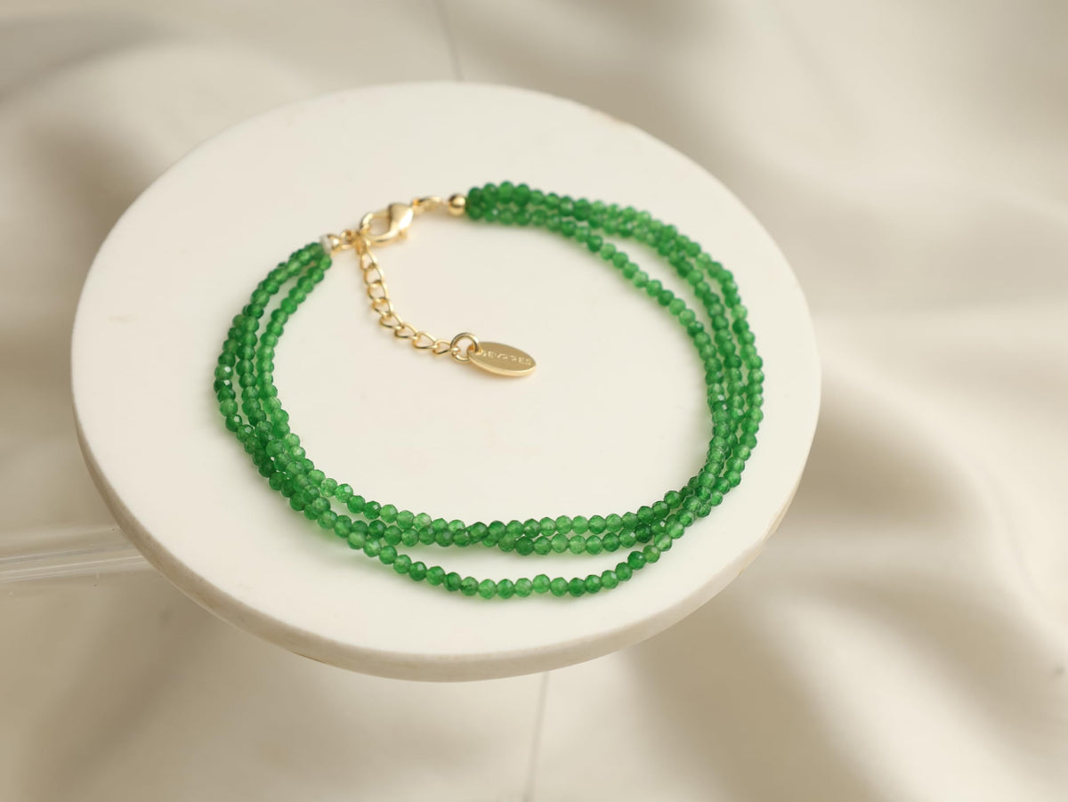 Gempires Green Jade Beaded Bracelet Multi Strand Crystal Gemstone Jewelry Hypoallergenic 8 Inch Gold Plated Everyday Wear Bracelet For Her
