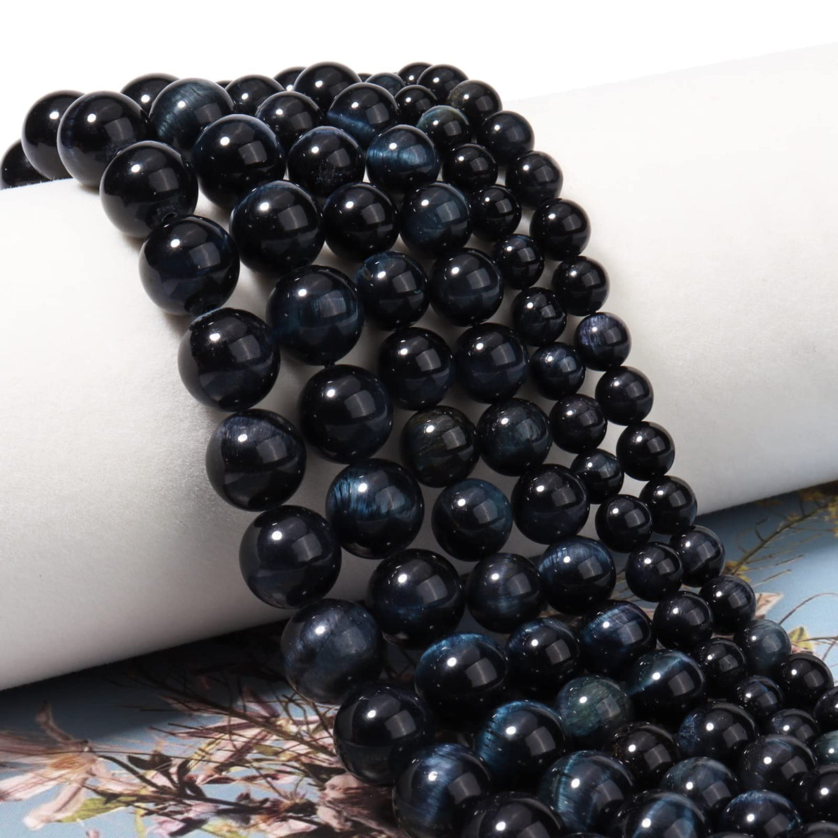 35pcs 10mm Natural Blue Black Tiger Eye Gemstone Beads Energy Healing Crystal Round Loose Stone Beads for Jewelry Making, DIY Bracelets Necklaces