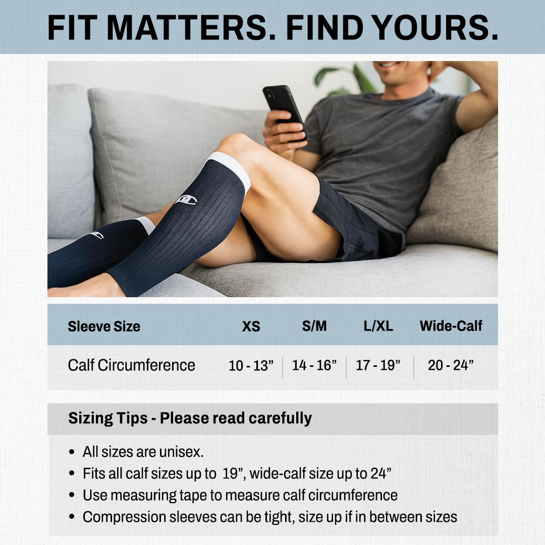 Pro Compression Calf Compression Sleeves for Men & Women - Shin Sleeves for Shin Splint Relief, Travel, and Running Support - White, Large/X-Large