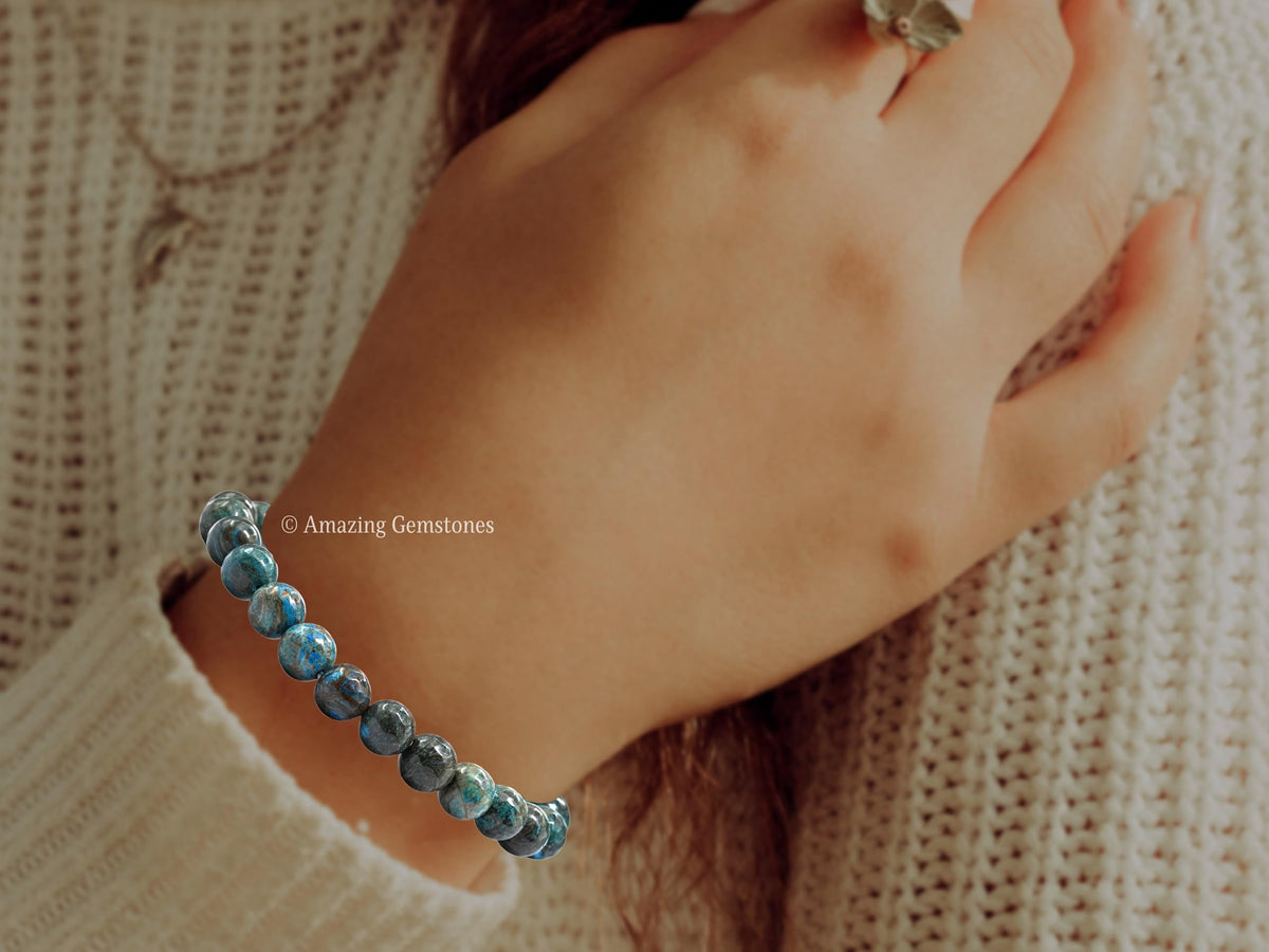 Amazing Gemstone Chrysocolla Bracelet for Women - Chakra Mens Bracelet Protection Crystals and Healing Stones - Blessing Bracelet Spiritual Meditation Gift Christmas Stocking Stuffers
