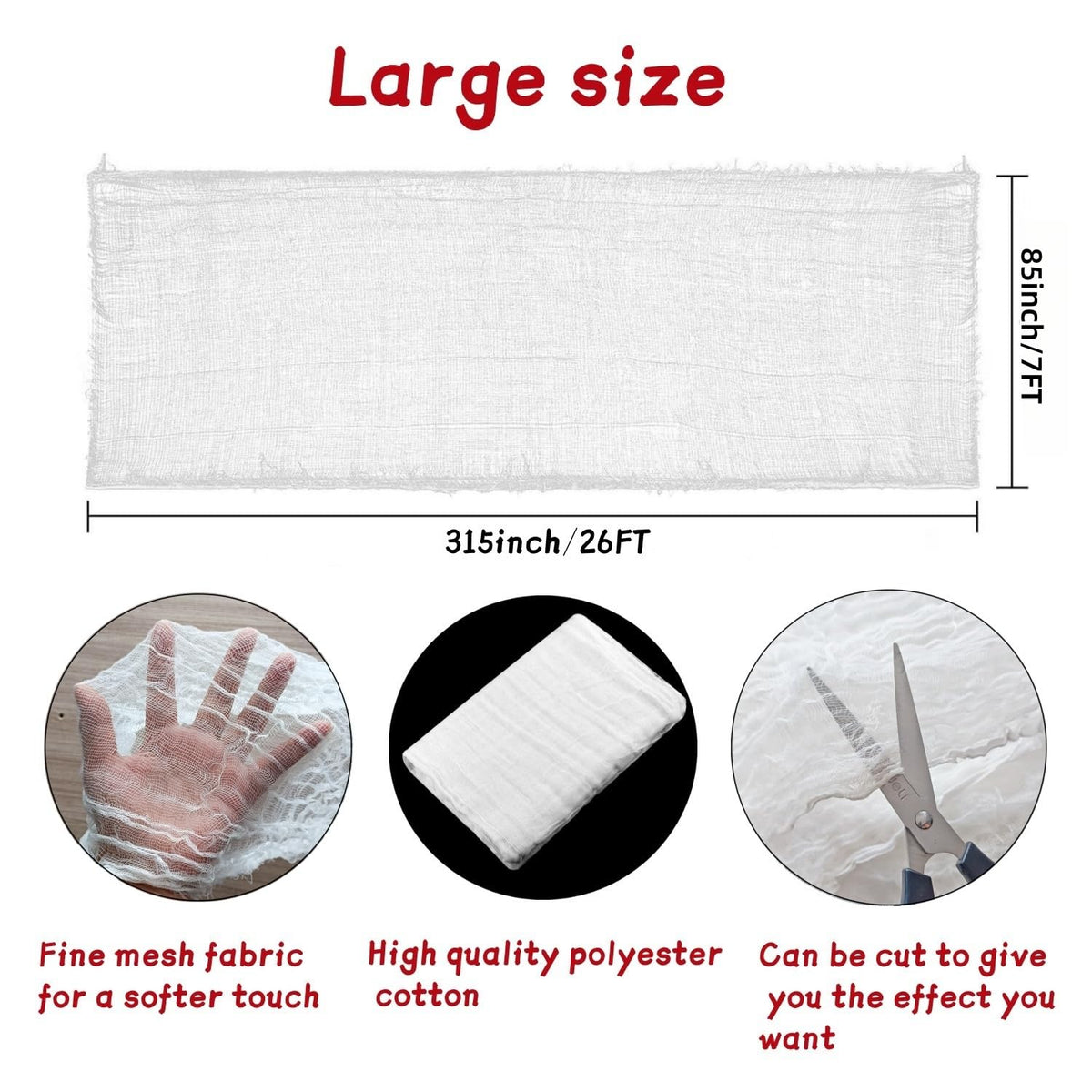Sunlisky Halloween Creepy Cloth - 1 Pack White- 315x85 Inch Cotton Gauze Fabric - DIY Spooky Decor for Haunted House, Spider Web, Ghost - Indoor Outdoor Halloween Party Decorations