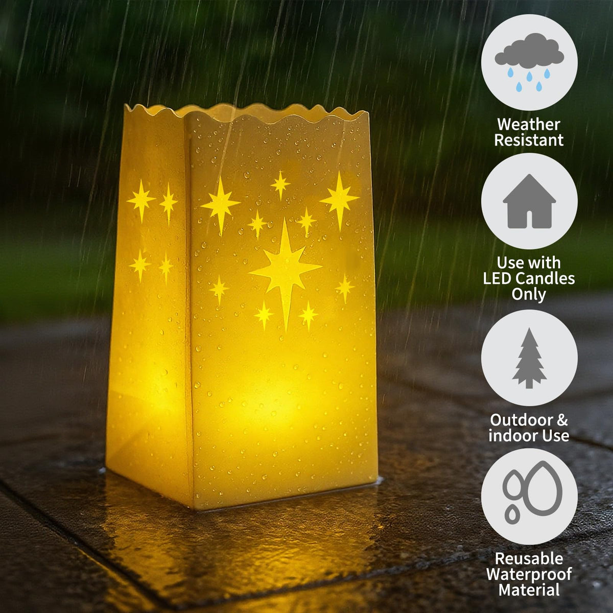 Btanadi Waterproof 30-Pack Luminaria Bags with LED Candles – Reusable White Plastic Luminaries for Outdoor, Christmas, Wedding & Party Decorations
