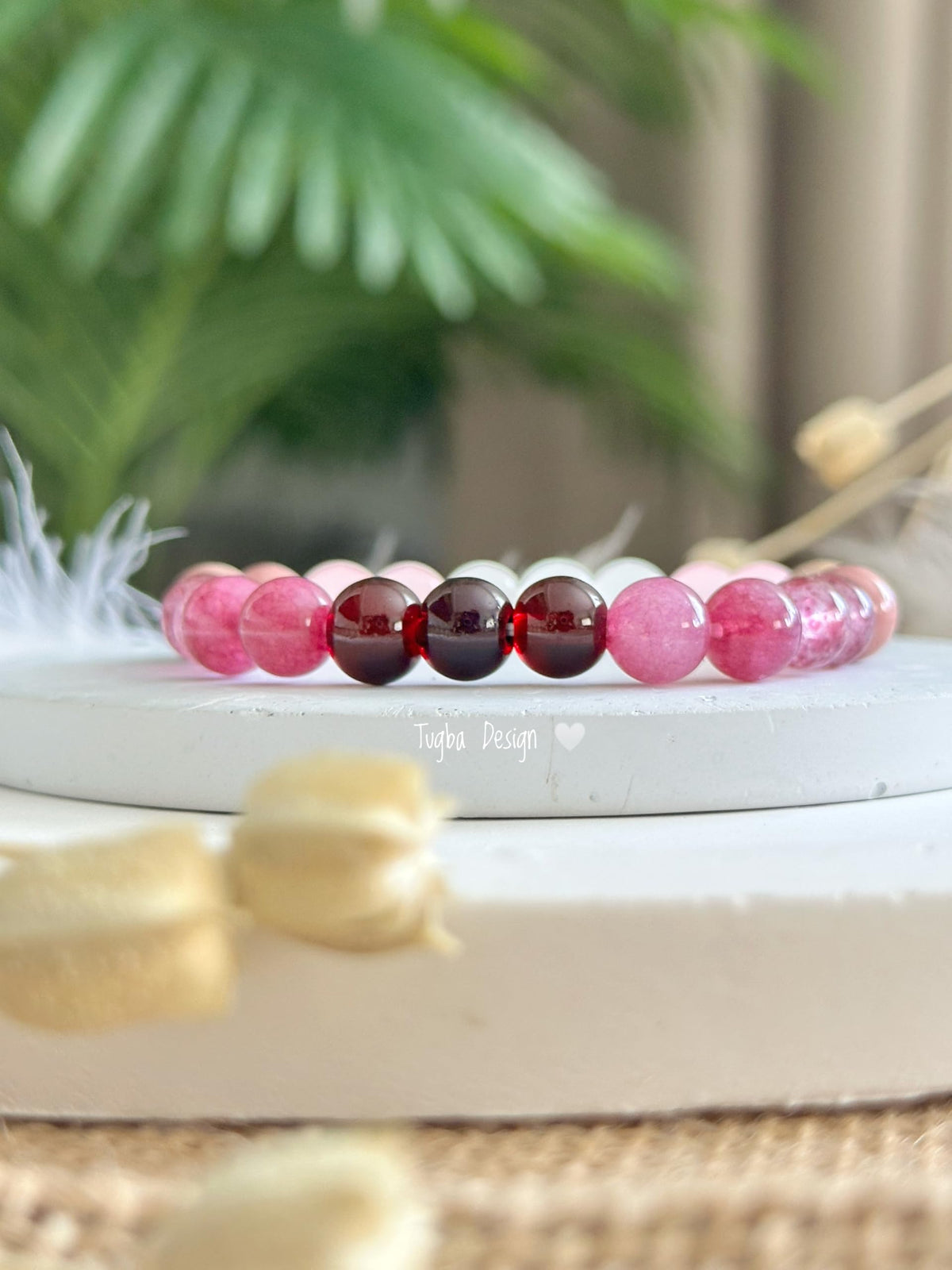 TUQBA Love Energy Crystal Bracelet for Women Garnet, Quartz, Rose Quartz, Rhodonite, Moonstone for Mothers Days Gift, Birthday, Christmas Healing Gemstone Bracelet