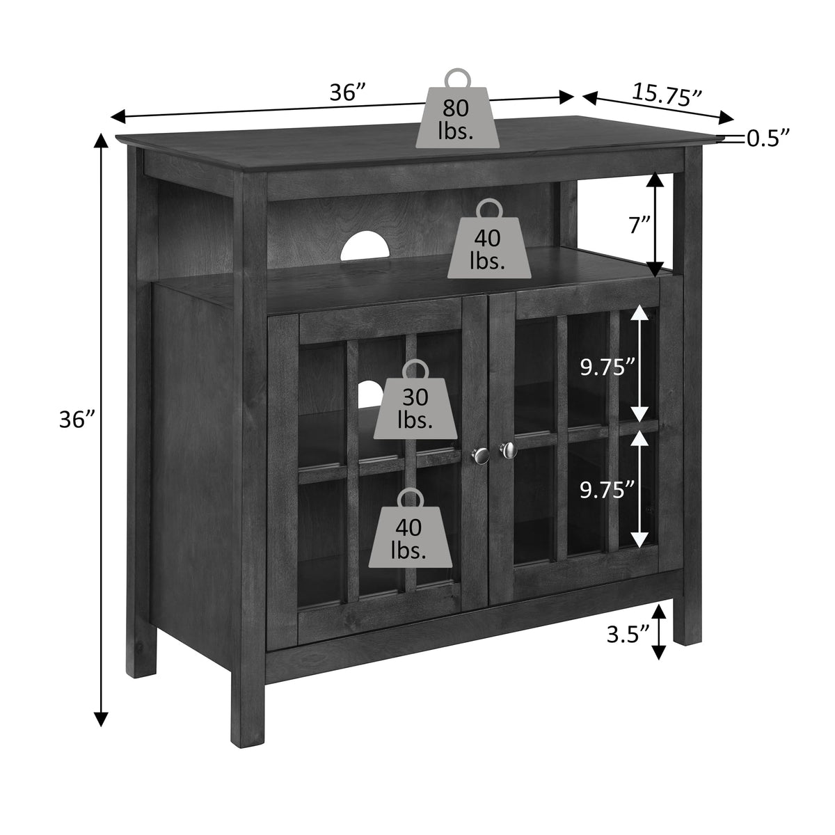 Convenience Concepts Big Sur Highboy TV Stand 36" - Modern Entertainment Center For TVs up to 40", Storage Cabinet for Dining, Living Room, & Entryway, Console Hall Table with Shelves, Weathered Gray