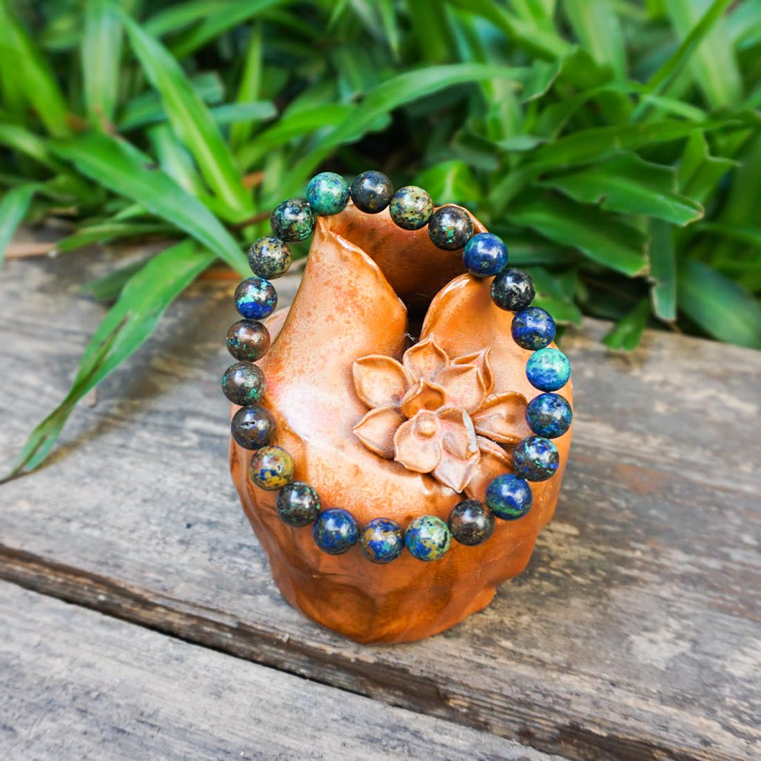 Natural 8mm Azurite Bracelet - Handcrafted Deep Blue Gemstone Jewelry with Spiritual Energy for Women & Men