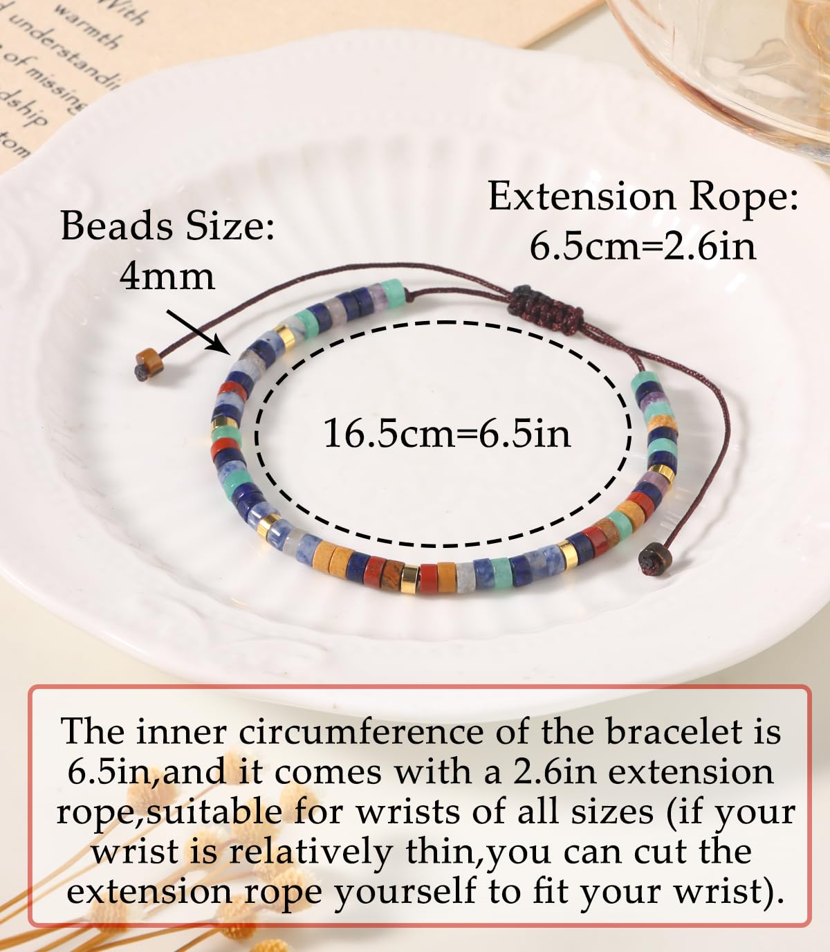 CASDAN Natural Crystal Beaded Bracelet for Women Natural Stone Adjustable Braided Rope Bracelets Spiritual Bracelet Inspirational Gifts